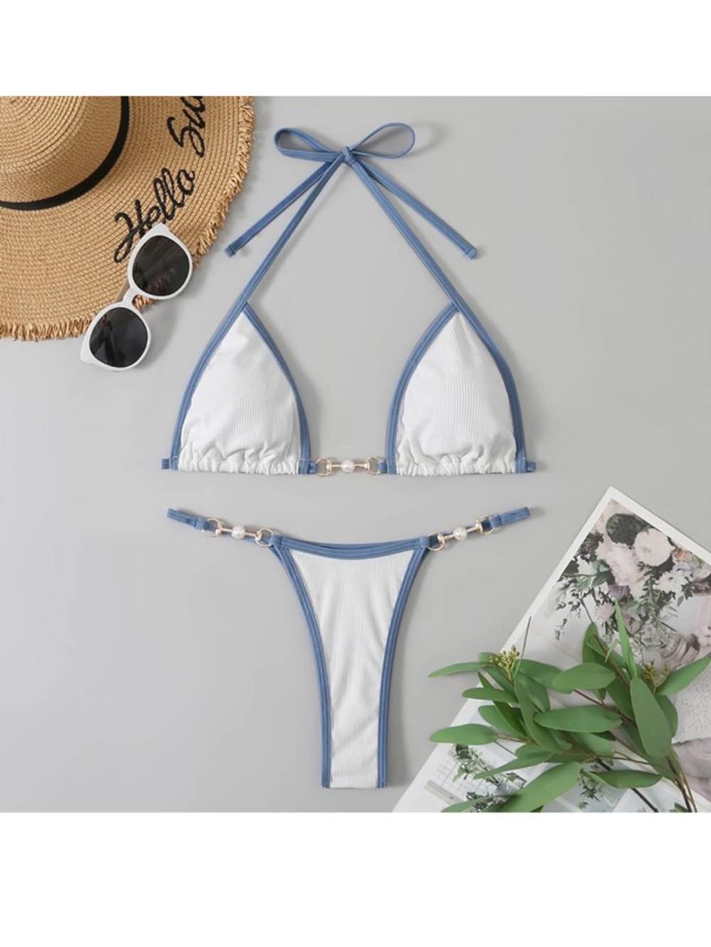 TASHEHE Ribbed Triangle Thong Bikini 👙 Set